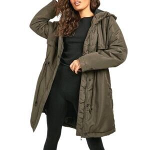 a.n.a.~Woman Sz. L~Olive Green Parka Hood Insulated Longline Outdoor Winter Coat